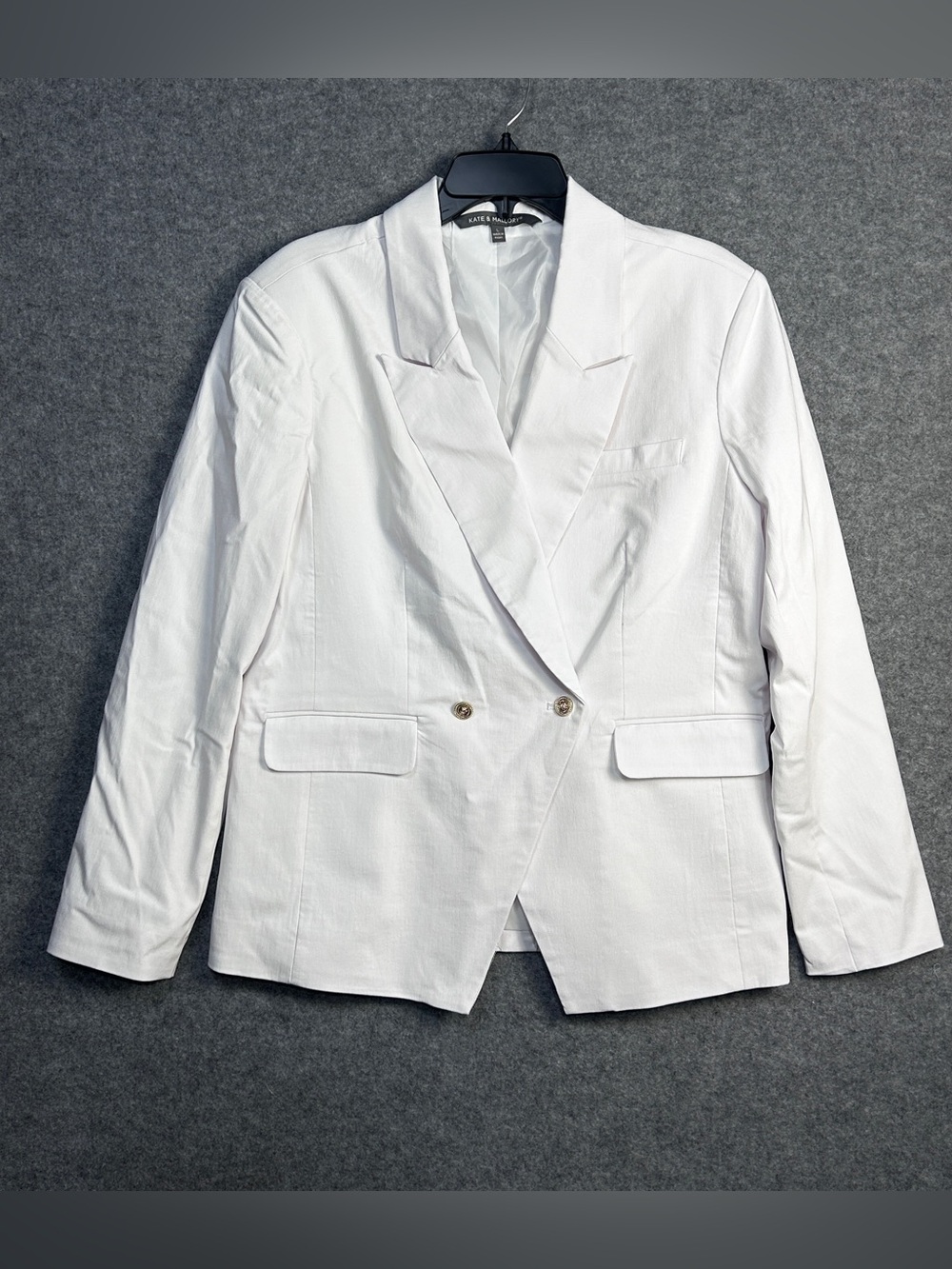 Kate & Mallory LG White Boyfriend Blazer Gold Accents Costal-Chic Career Casual
